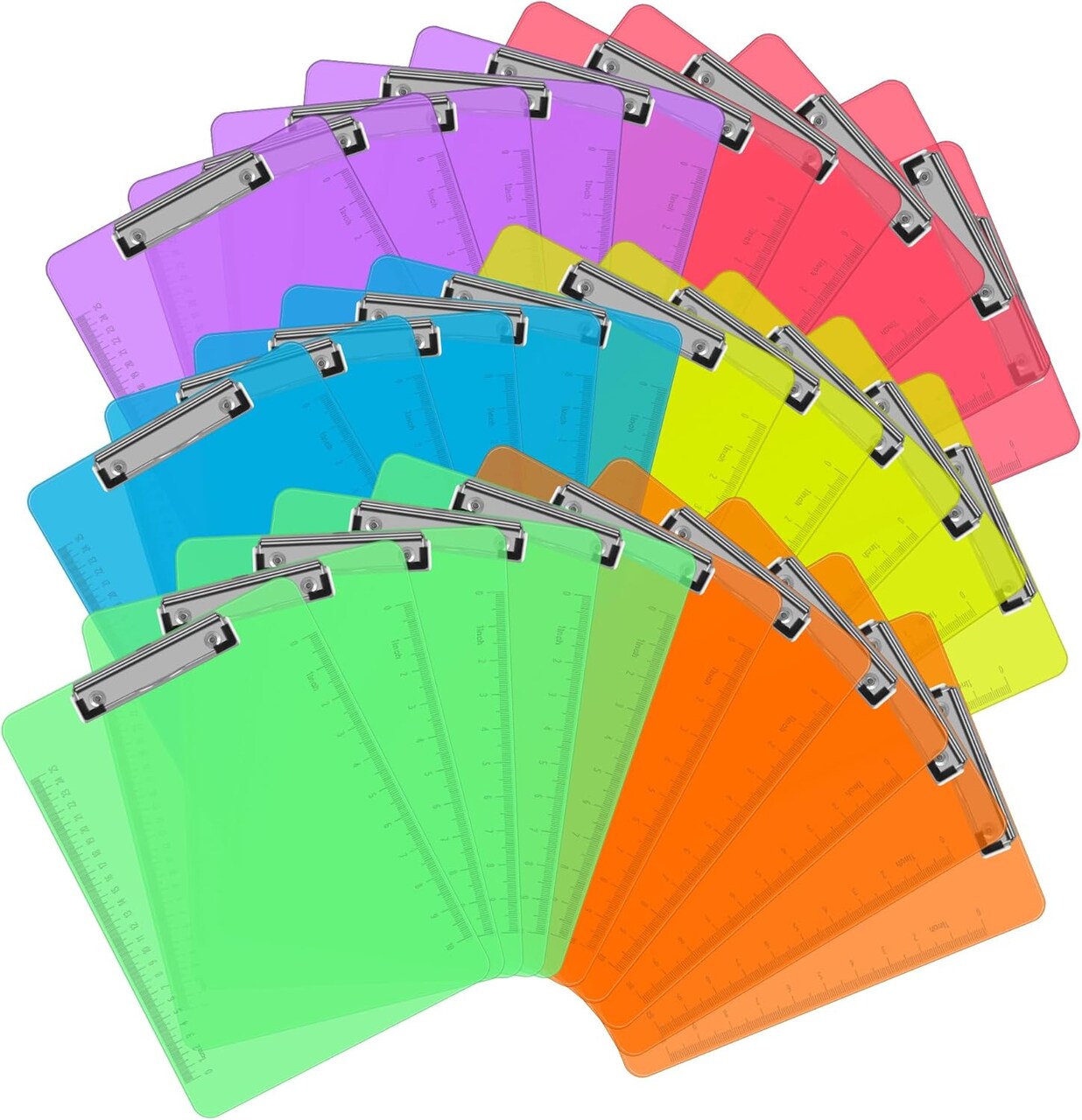 Plastic Clipboards, 30 Pack Clear Colored Clipboards, Low Profile Clip Board 12.5 x 9 Inch Standard Letter Size, Office Supplies Classroom